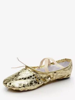 Gold Ballet Shoes 2026 Women Round Toe Criss Cross Belly Dance Shoes