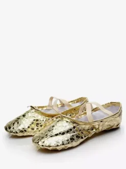 Gold Ballet Shoes 2026 Women Round Toe Criss Cross Belly Dance Shoes