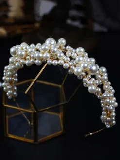 Golden Hairband Headpiece Wedding Pearl Bridal Hair Accessories