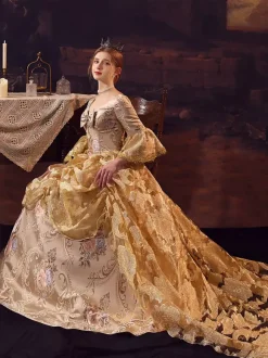 Golden Retro Costumes Polyester Dress Marie Antoinette Costume Women's Euro-Style Vintage Clothing