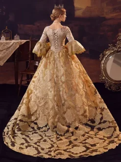 Golden Retro Costumes Polyester Dress Marie Antoinette Costume Women's Euro-Style Vintage Clothing