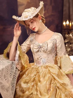 Golden Retro Costumes Polyester Dress Marie Antoinette Costume Women's Euro-Style Vintage Clothing