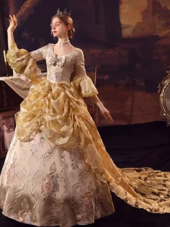 Golden Retro Costumes Polyester Dress Marie Antoinette Costume Women's Euro-Style Vintage Clothing