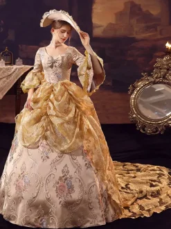 Golden Retro Costumes Polyester Dress Marie Antoinette Costume Women's Euro-Style Vintage Clothing
