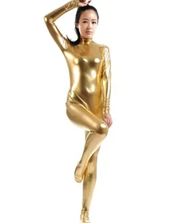 Golden Adults Bodysuit Cosplay Jumpsuit Shiny Metallic Catsuit