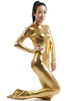 Golden Adults Bodysuit Cosplay Jumpsuit Shiny Metallic Catsuit