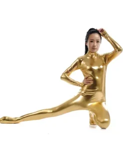 Golden Adults Bodysuit Cosplay Jumpsuit Shiny Metallic Catsuit