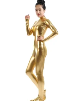 Golden Adults Bodysuit Cosplay Jumpsuit Shiny Metallic Catsuit