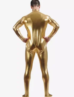 Golden Adults Bodysuit Cosplay Jumpsuit Shiny Metallic Catsuit for Men