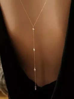 Golden Back Necklace Rhinestone Alloy Women Body Chain Beach