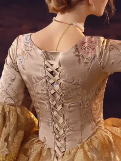 Golden Retro Tudor Dress Costumes Ruffles Marie Antoinette Costume Polyester Dress Women's Royal Party Prom Dress