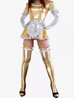 Golden Sexy Maid Style Shiny Metallic Dress