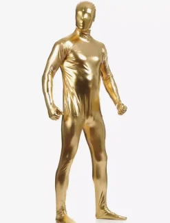 Golden Zentai Suit Adults Full Body Shiny Metallic Bodysuit for Men