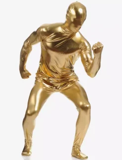 Golden Zentai Suit Adults Full Body Shiny Metallic Bodysuit for Men