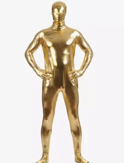 Golden Zentai Suit Adults Full Body Shiny Metallic Bodysuit for Men