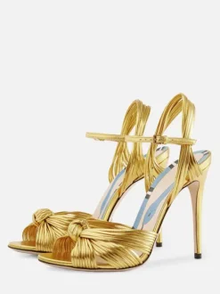 Gold Heeled Sandals Open Toe Knotted Stiletto Heel Party Shoes