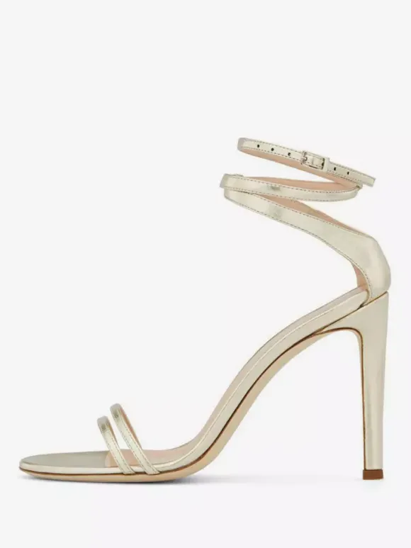 Gold High Heel Party Shoes Open Toe Ankle Strap Prom Shoes