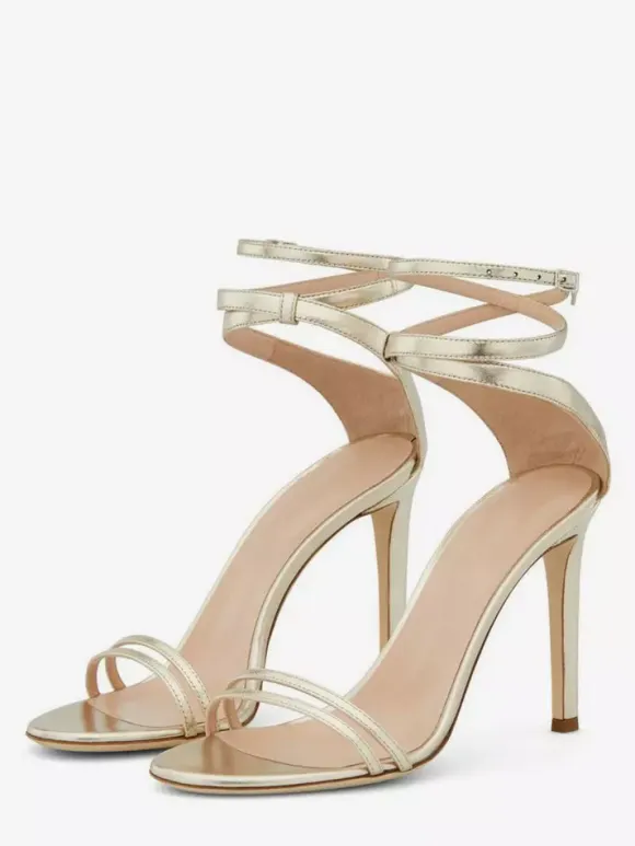 Gold High Heel Party Shoes Open Toe Ankle Strap Prom Shoes