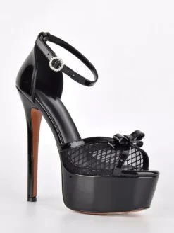 Gold High Heel Sandals Platform Peep Toe Mesh Bow Ankle Strap Party Shoes