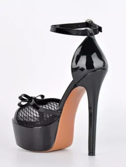 Gold High Heel Sandals Platform Peep Toe Mesh Bow Ankle Strap Party Shoes