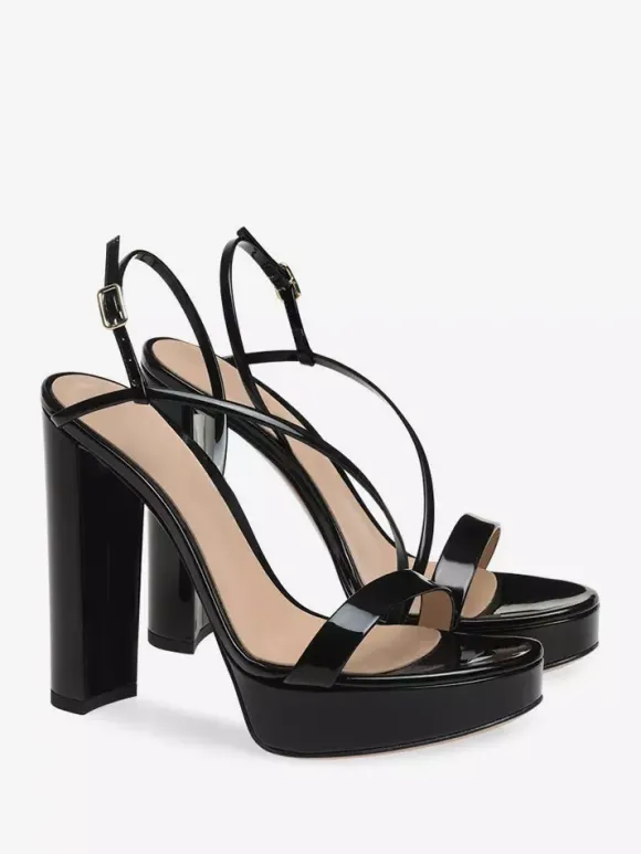 Gold High Heels Platform Open Toe Chunky Heel Strappy Party Shoes