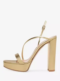 Gold High Heels Platform Open Toe Chunky Heel Strappy Party Shoes