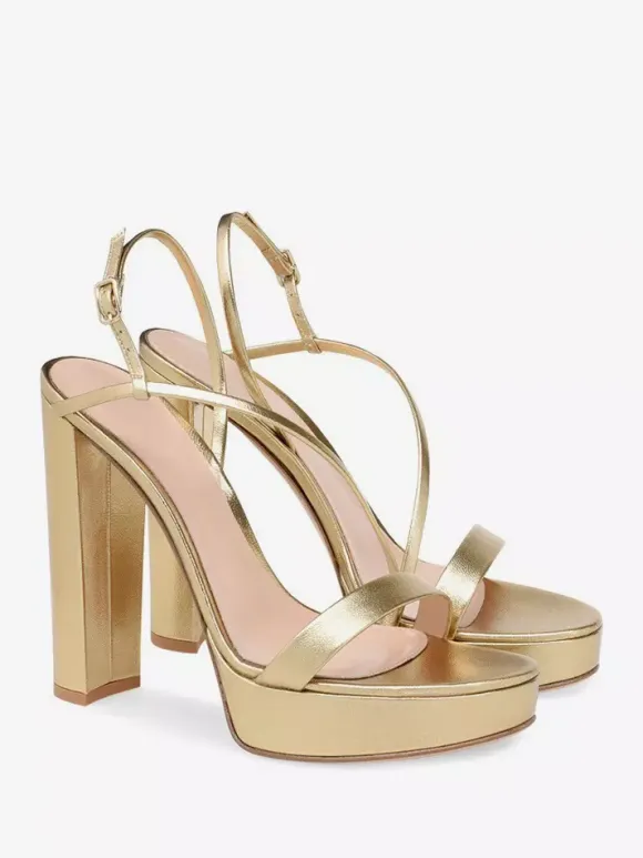 Gold High Heels Platform Open Toe Chunky Heel Strappy Party Shoes