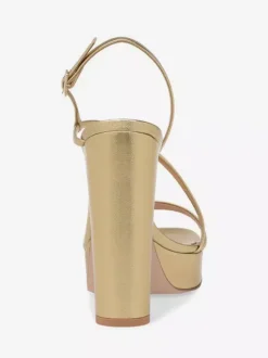Gold High Heels Platform Open Toe Chunky Heel Strappy Party Shoes