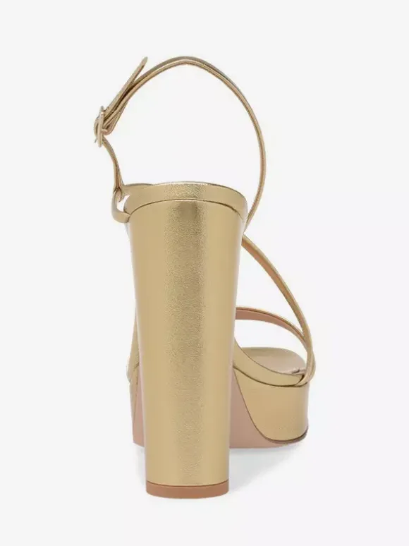 Gold High Heels Platform Open Toe Chunky Heel Strappy Party Shoes