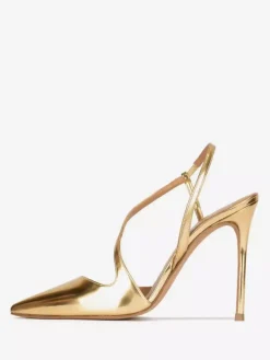 Gold High Heels Pointed Toe Strappy Slingback Party Shoes For Women
