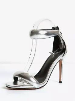Gold High Heel Women Open Toe Metallic Ankle Strap Prom Sandals