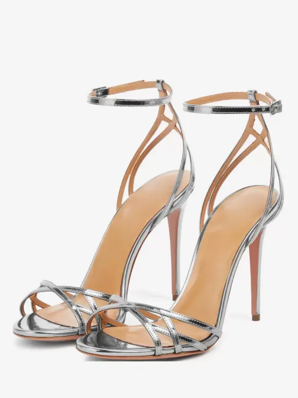 Gold Party Shoes Metallic Open Toe Criss Cross Ankle Strap High Heel Sandals