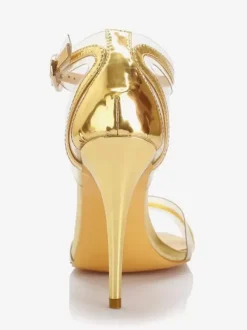 Gold Prom Shoes High Heel Open Toe Patchwork Ankle Strap Sandals