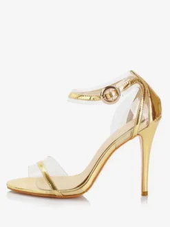 Gold Prom Shoes High Heel Open Toe Patchwork Ankle Strap Sandals