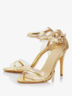 Gold Prom Shoes High Heel Open Toe Patchwork Ankle Strap Sandals