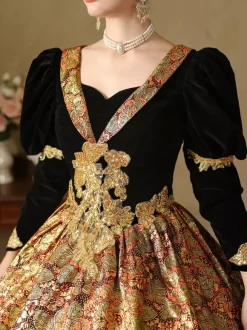 Gold Retro Costumes Polyester Jacquard Dress Women's Renaissance Marie Antoinette Costume 18th Century Costume