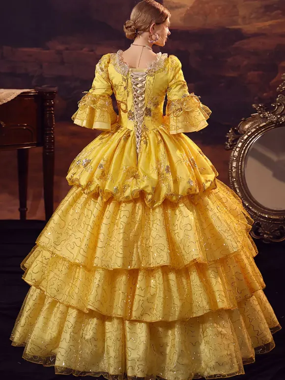 Gold Retro Tudor Dress Costumes Polyester Dress Marie Antoinette Costume Women's Gothic Masquerade Ball Gown