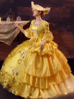 Gold Retro Tudor Dress Costumes Polyester Dress Marie Antoinette Costume Women's Gothic Masquerade Ball Gown