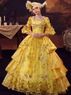 Gold Retro Tudor Dress Costumes Polyester Dress Marie Antoinette Costume Women's Gothic Masquerade Ball Gown