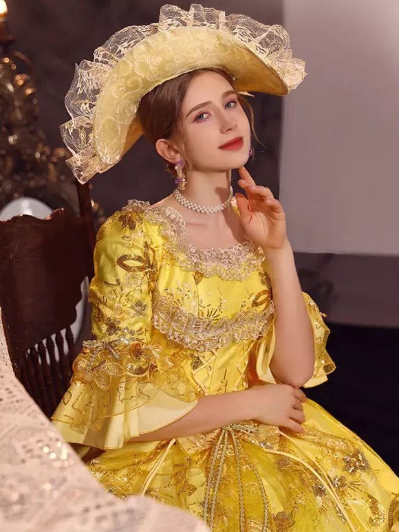 Gold Retro Tudor Dress Costumes Polyester Dress Marie Antoinette Costume Women's Gothic Masquerade Ball Gown