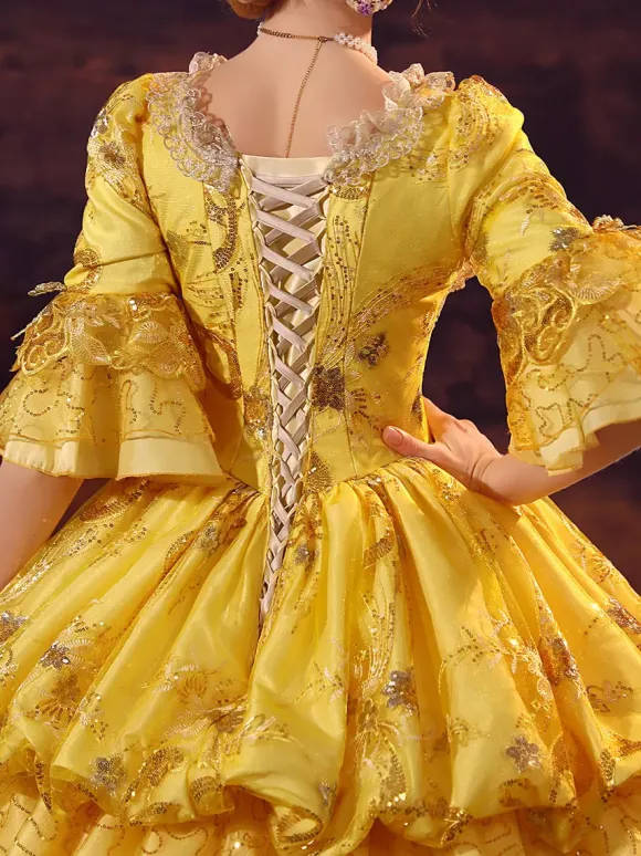 Gold Retro Tudor Dress Costumes Polyester Dress Marie Antoinette Costume Women's Gothic Masquerade Ball Gown