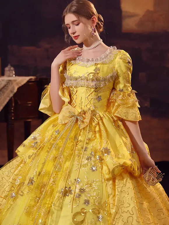 Gold Retro Tudor Dress Costumes Polyester Dress Marie Antoinette Costume Women's Gothic Masquerade Ball Gown