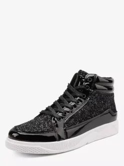 Gold Skate Sneakers Glitter Round Toe High Top Sneakers For Men