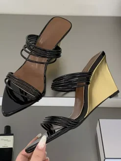 Gold Wedge Sandals Open Toe Strappy Wegde Sandal Shoes