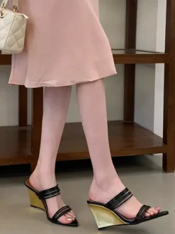 Gold Wedge Sandals Open Toe Strappy Wegde Sandal Shoes