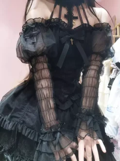 Gothic Black Lolita Dresses Multi Layers Ruffles Halter Gothic Dress