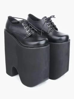 Gothic Black Lolita High Platform Shoes Heels With Shoelace