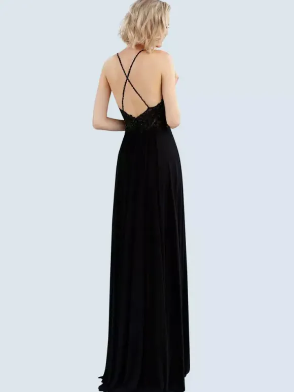Gothic Black Wedding Dresses A Line V Neck Sleeveless Backless Lace With Train Bridal Gown Free Customization