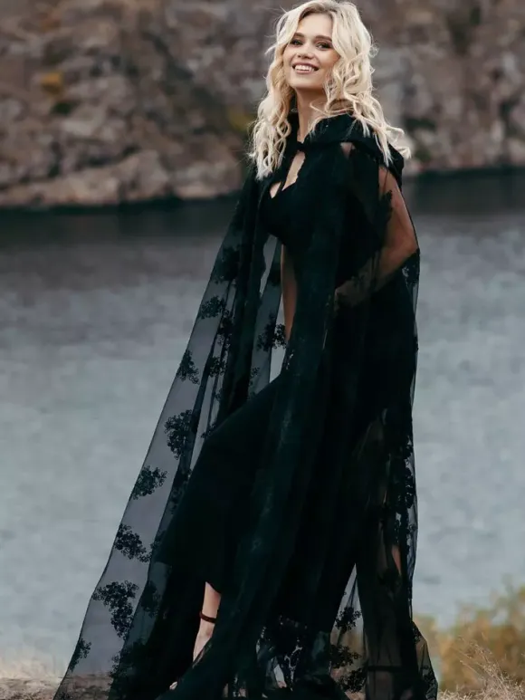 Gothic Black Wedding Dresses Sheath Sleeveless Split Front Ankle-Length Gothic Bridal Dress Free Customization