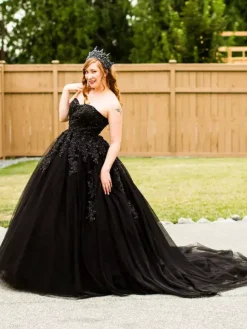 Gothic Black Wedding Dresses A-Line Sleeveless Backless Lace-Up With Train Bridal Dress Free Customization
